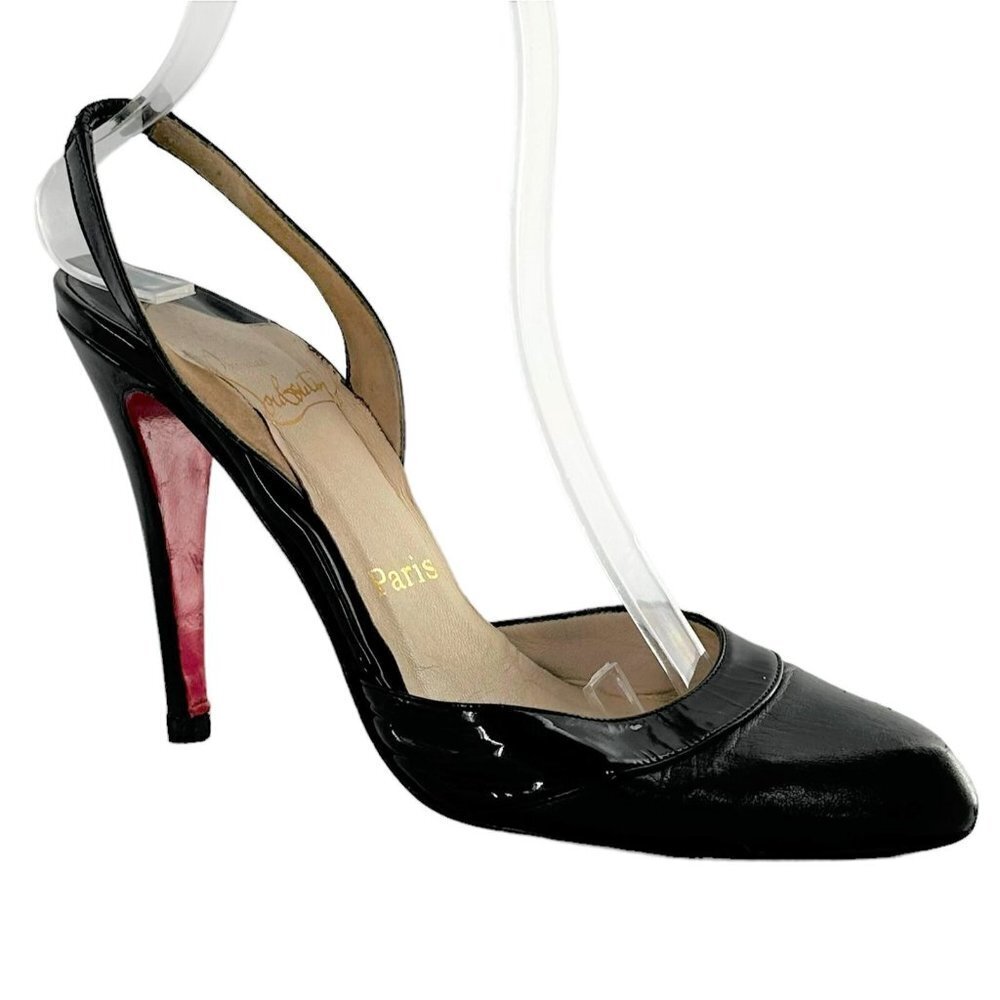 Christian Louboutin Black Leather & Patent Slingback Heels Size 38 Pumps - Picture 4 of 12